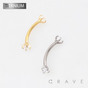 INTERNALLY THREADED CZ PRONG SET EYEBROW ASTM F-136 IMPLANT GRADE TITANIUM CURVED BARBELL